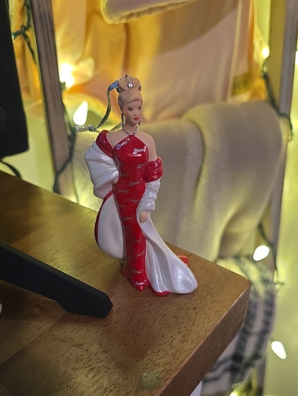 2000 Barbie Holiday Red and White Porcelain Figurine Ornament